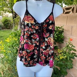 Ambiance Floral Loose Corset Lace Up Crop Top